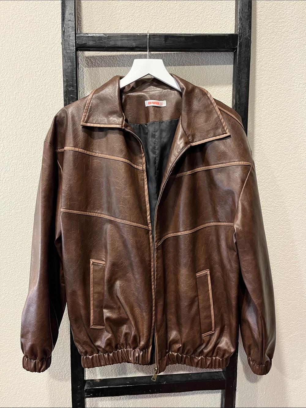 Brown Faux Leather Bomber Jacket